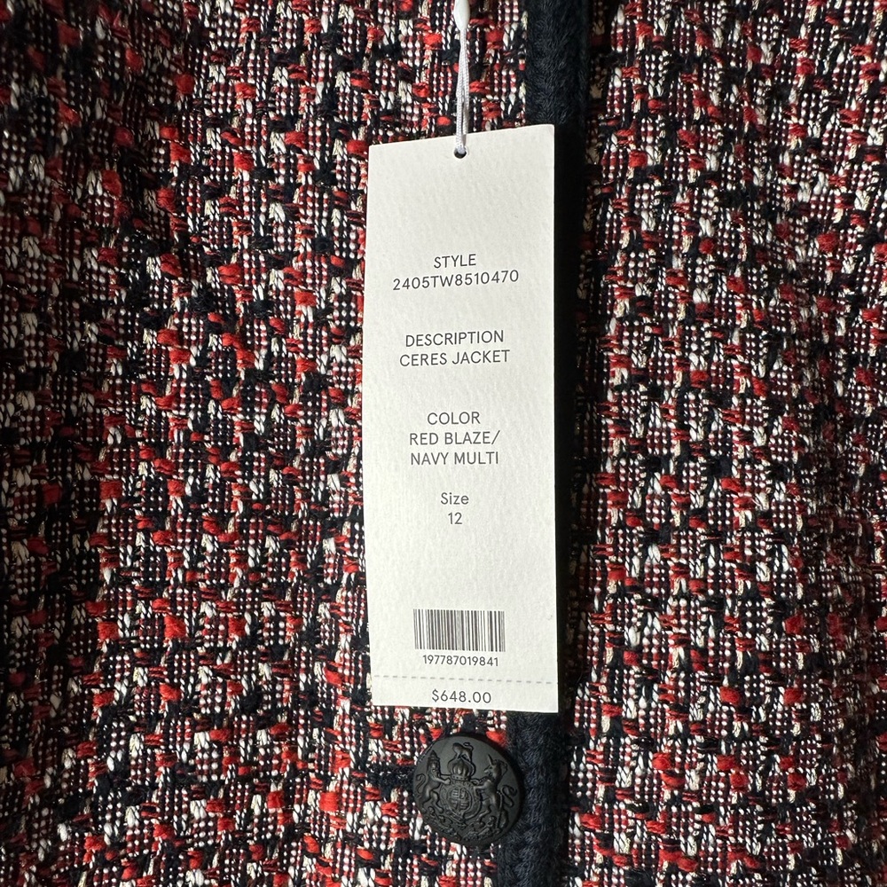 NWT Veronica Beard Ceres Metallic Cotton Blend Tweed Jacket in Size 12 Red /Navy - Picture 8 of 16